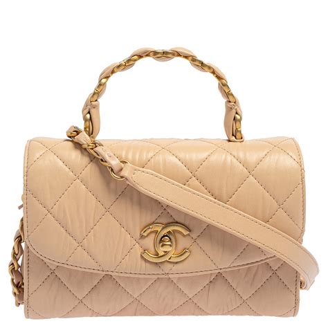 chanel bag beige lamb leather